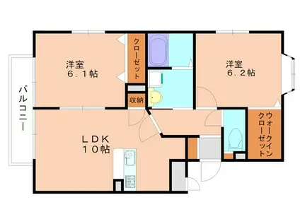 ハイルーラルⅢ(2LDK/2階)の間取り写真