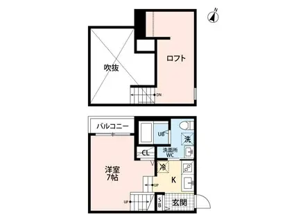 LALUCE黒髪(ワンルーム/1階)の間取り写真