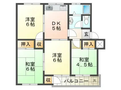 神陵台東56号棟(4DK/4階)の間取り写真