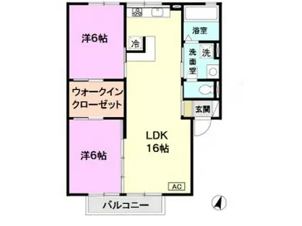 ガーデンコート車(2LDK/1階)の間取り写真