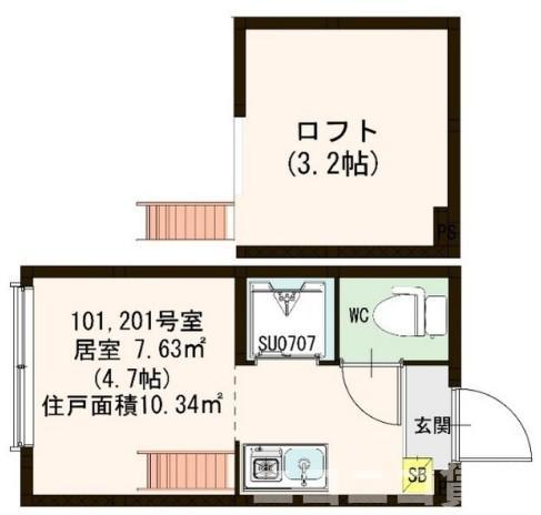 ハーモニーテラス堀ノ内(ワンルーム/2階)の間取り写真