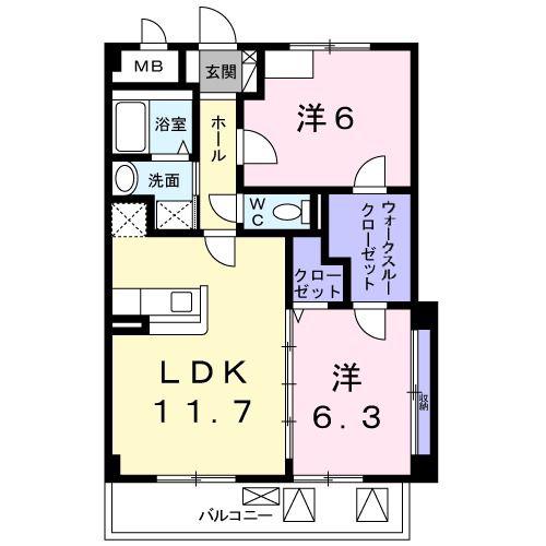 ソレアード山香(2LDK/1階)の間取り写真