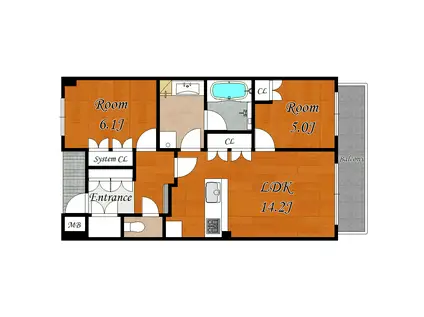 アリスト四天王寺夕陽ヶ丘(2LDK/2階)の間取り写真