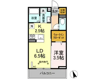 ルミエール篭田(1LDK/2階)の間取り写真
