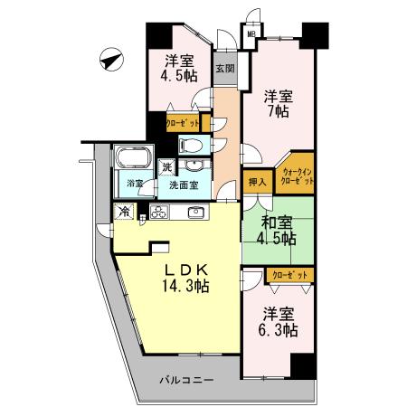 カスタリア阿倍野(4LDK/11階)の間取り写真