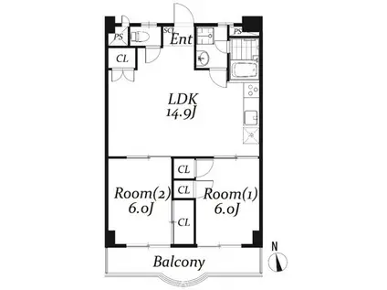小山ステーションヒルズ(2LDK/7階)の間取り写真