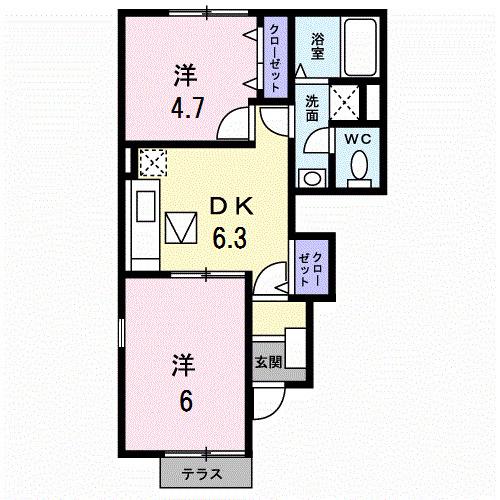 フォレスト金の原II(2DK/1階)の間取り写真