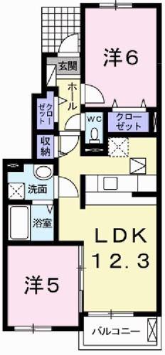 フェリア香呂C(2LDK/1階)の間取り写真