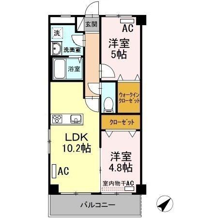 アートレジデンス聖蹟(2LDK/2階)の間取り写真