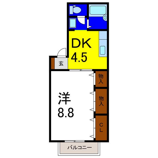 プレステージュ21 III棟(1DK/2階)の間取り写真