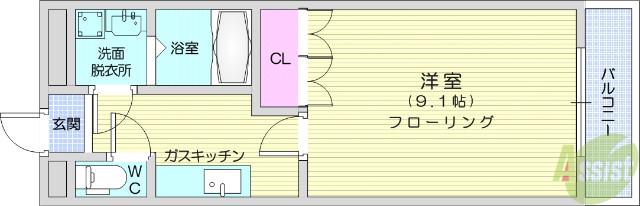 ビューパートK(1K/1階)の間取り写真