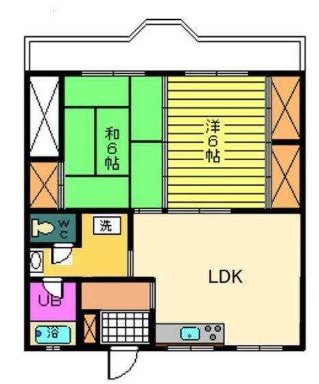 朋栄ハイツ2号館(2LDK/3階)の間取り写真