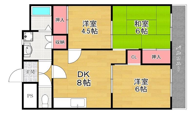 宮之阪ハイツ壱番館(3DK/2階)の間取り写真