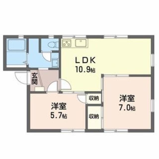 ボンリビェール吉田 B棟(2LDK/1階)の間取り写真