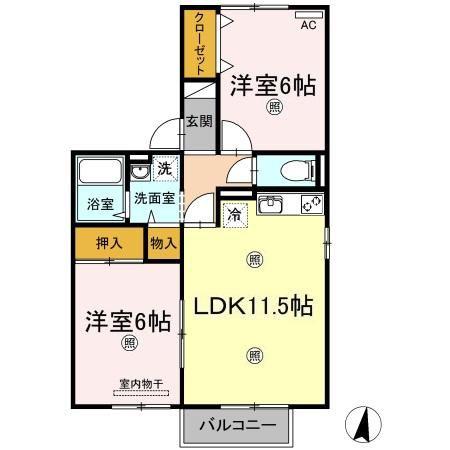 リバーパーク C棟(2LDK/2階)の間取り写真