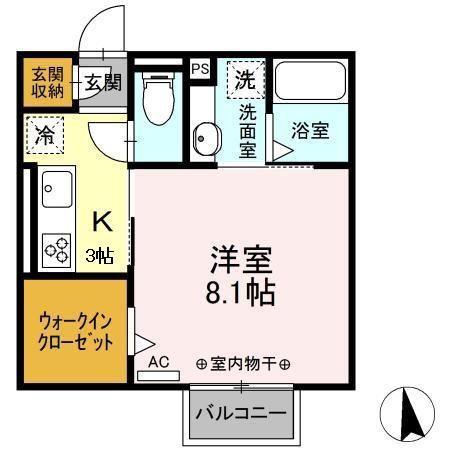 キートスマルカ C棟(1K/2階)の間取り写真