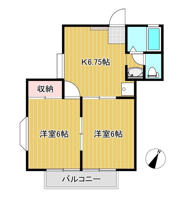 グランハイム宮津台B(2DK/2階)の間取り写真