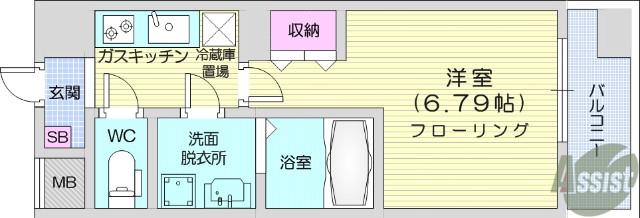 コンフォートレジデンス仙台東口(1K/2階)の間取り写真