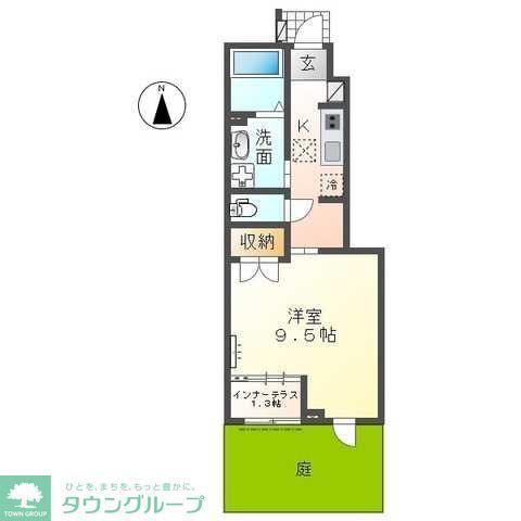 グランディール南川(1K/1階)の間取り写真