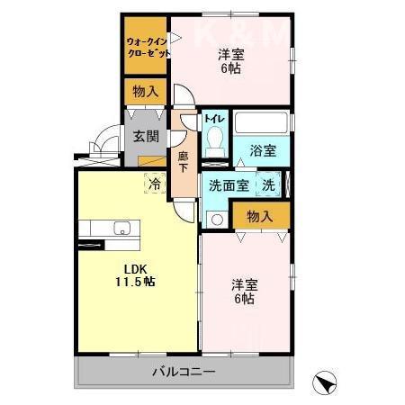 グランドソレイユB(2LDK/2階)の間取り写真