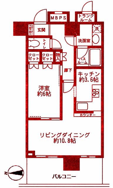 クリオレジダンスタワー横濱鶴ヶ峰(1LDK/13階)の間取り写真