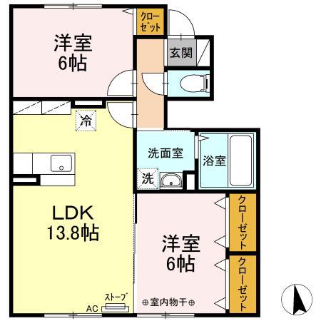 グランモア緑B(2LDK/1階)の間取り写真