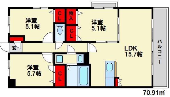 ソシアIII(3LDK/3階)の間取り写真