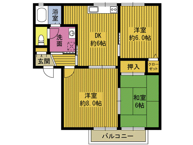 フォンティーヌ錦(3DK/1階)の間取り写真