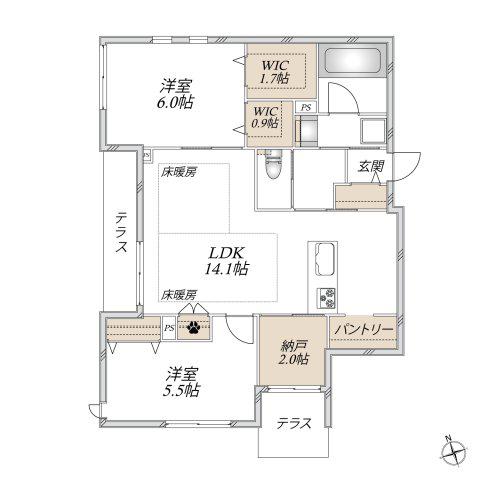 西原3丁目メゾン(2SLDK/1階)の間取り写真