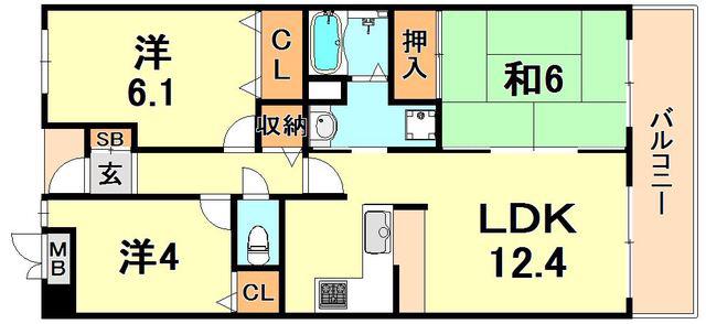 サンワプラザ須磨山の手(3LDK/6階)の間取り写真