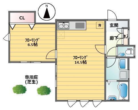 ロングビュー(1LDK/1階)の間取り写真