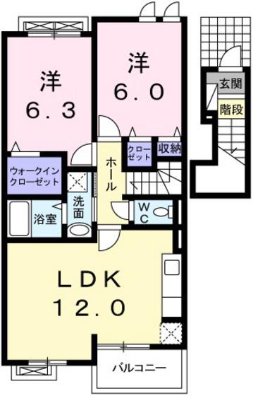 シャン・ド・フルール(2LDK/2階)の間取り写真