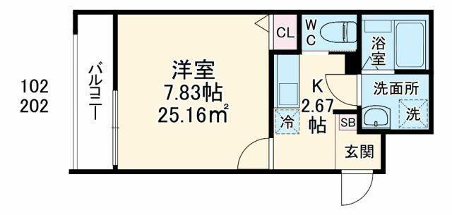 GRADUS検見川町(1K/2階)の間取り写真