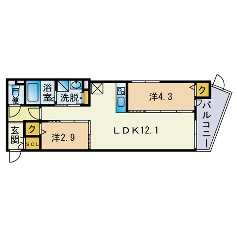 アークトゥルス次郎丸ECLAT(2LDK/1階)の間取り写真
