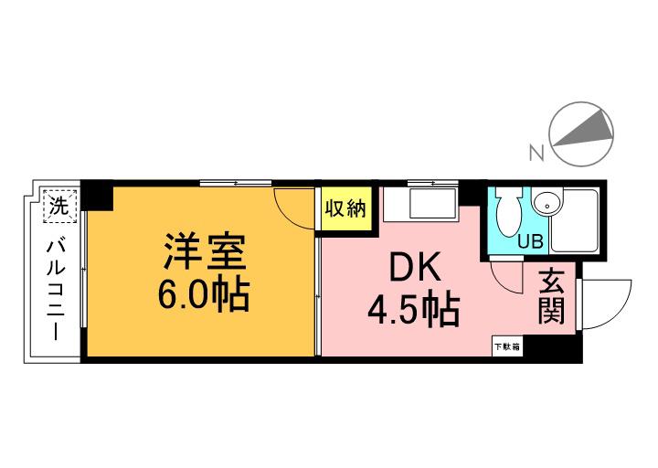 ヤマオカビル(1DK/3階)の間取り写真