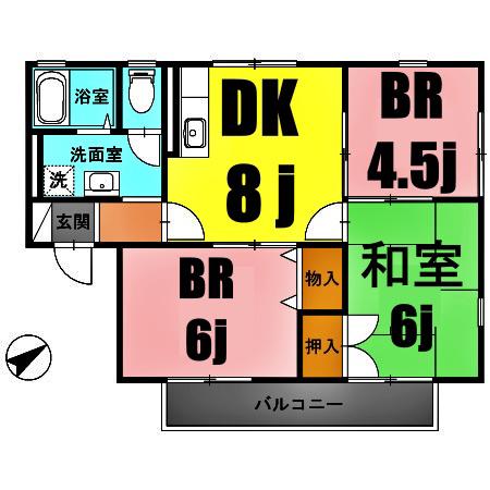 ラ・メール日吉B棟(3DK/1階)の間取り写真