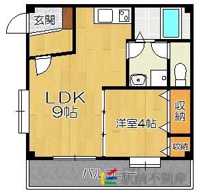 ルピエ西新(1LDK/1階)の間取り写真