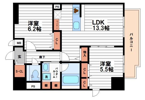 WONNAL堺筋本町(2LDK/4階)の間取り写真