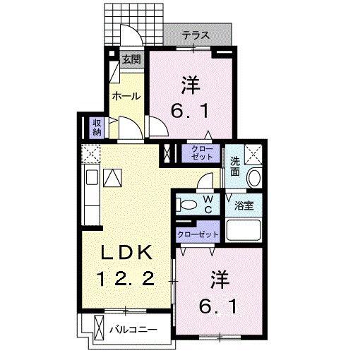 グランドソレイユIII(2LDK/1階)の間取り写真