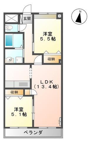 ラ・ルーチェ(2LDK/2階)の間取り写真