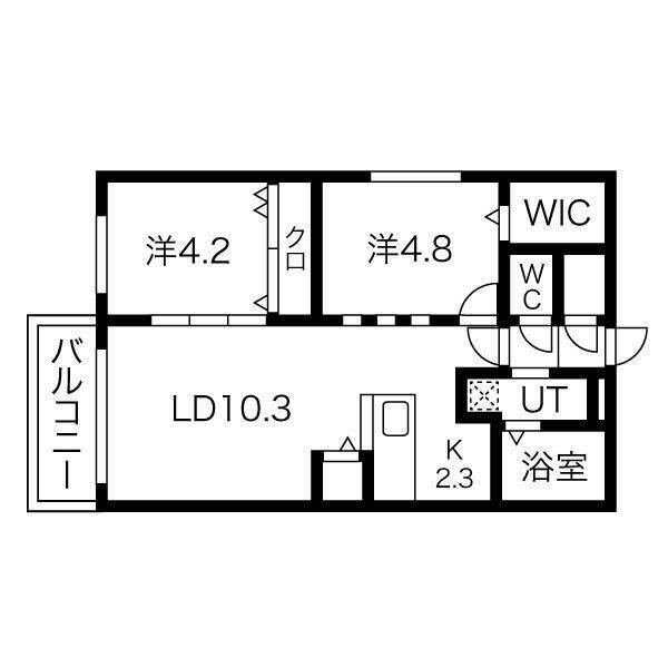 ベラージオ北22条(2LDK/5階)の間取り写真