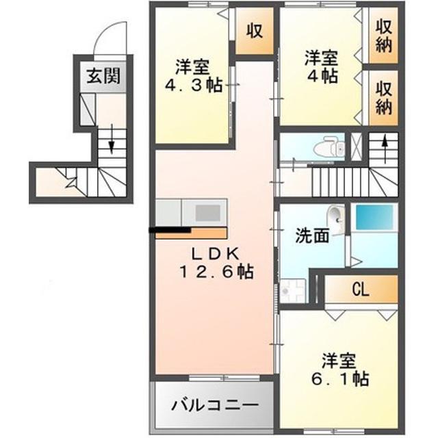 アヴェニール陽向(3LDK/2階)の間取り写真
