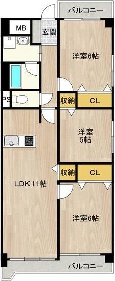 ルシール田辺(3LDK/4階)の間取り写真