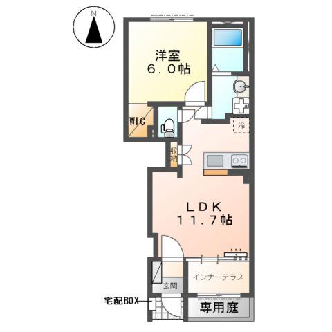 海老名市中野1丁目アパート(1LDK/1階)の間取り写真