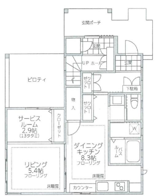 東急目黒線 西小山駅 徒歩3分 3階建 築18年(1LDK/1階)の間取り写真