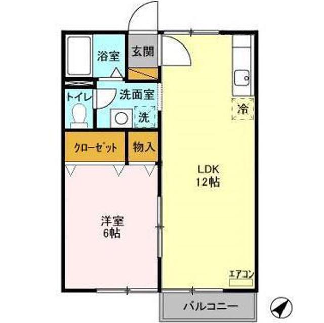 らぽーる梅園AB(1LDK/2階)の間取り写真