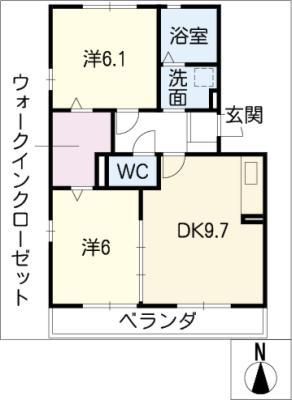 カーサ フロールB(2DK/1階)の間取り写真