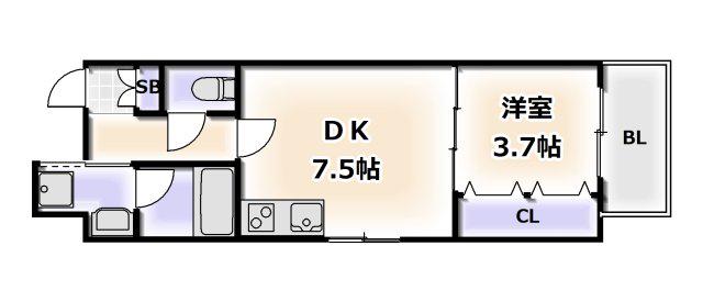 ラルテ天王寺(1DK/3階)の間取り写真