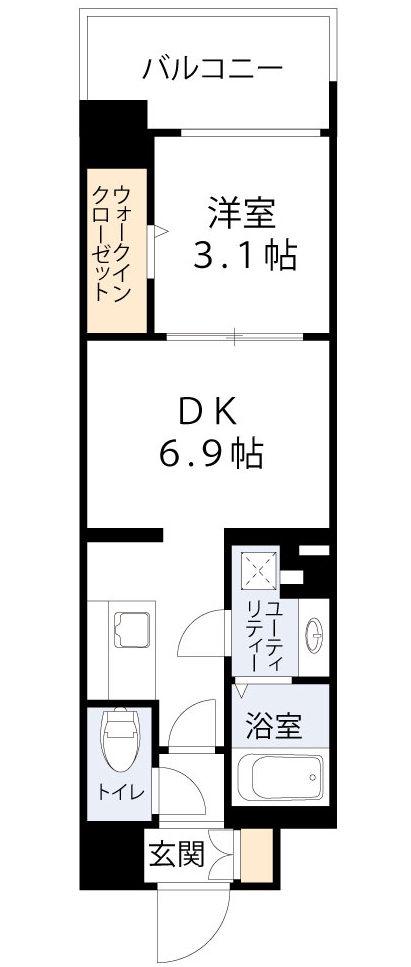 ミラージュパレス難波クルヴァ(1DK/2階)の間取り写真