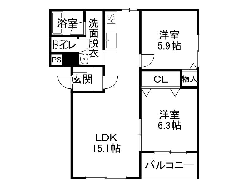 ヒーローズ(2LDK/4階)の間取り写真